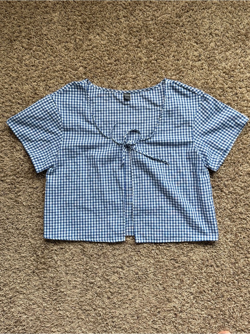 SHEIN Blue Gingham Tie-Front Women’s Top Size Large